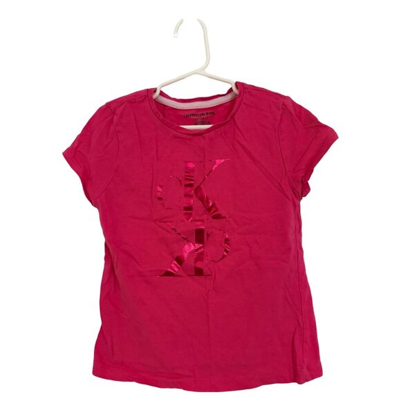Calvin Klein Jeans Pink Logo T-Shirt - Size 7 (Small) - Picture 1 of 4